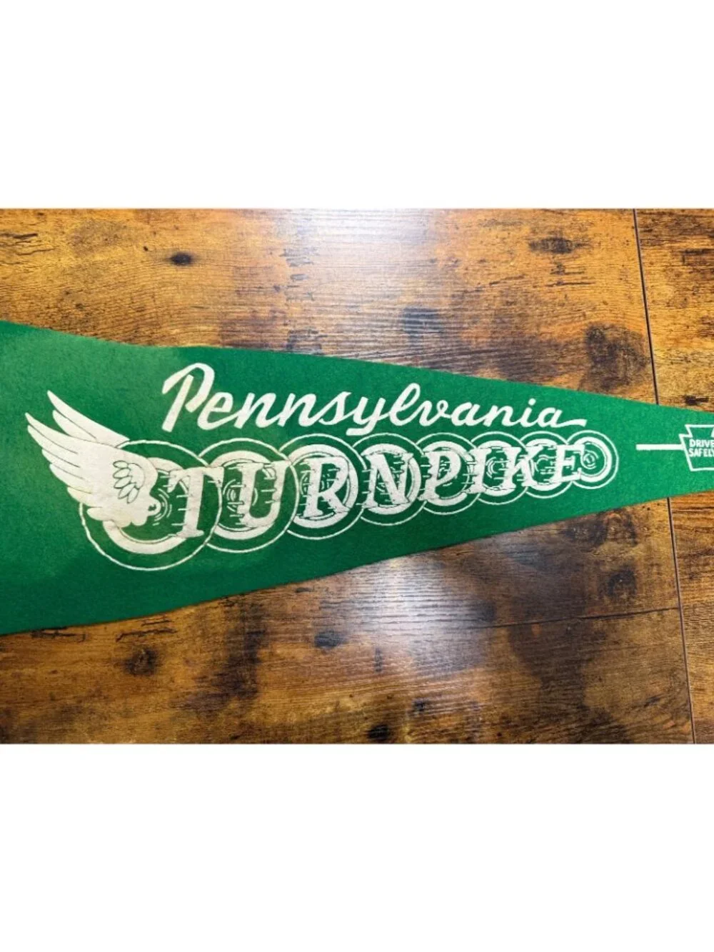 Vintage Pennsylvania Turnpike Pennant green Felt With Drive Safely Graphic 26
